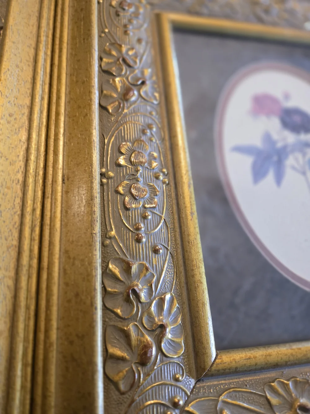 Gold Floral Embossed Picture Frame Pair